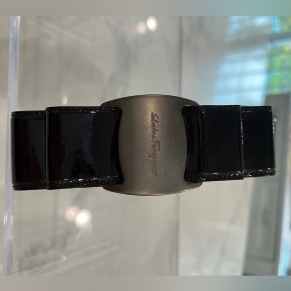 Salvatore FERRAGAMO BLACK/brown patent leather double box belt 95cm - Picture 3 of 12